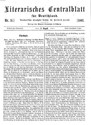 Literarisches Zentralblatt für Deutschland Samstag 2. August 1862