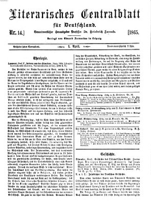 Literarisches Zentralblatt für Deutschland Samstag 1. April 1865