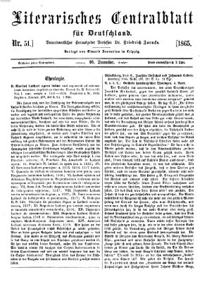 Literarisches Zentralblatt für Deutschland Samstag 16. Dezember 1865