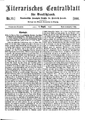 Literarisches Zentralblatt für Deutschland Samstag 4. August 1866