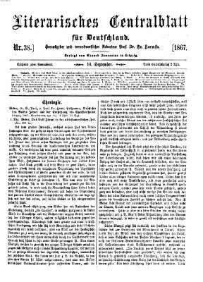 Literarisches Zentralblatt für Deutschland Samstag 14. September 1867