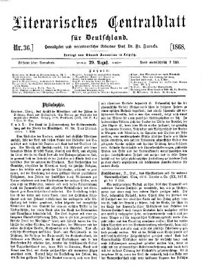 Literarisches Zentralblatt für Deutschland Samstag 29. August 1868