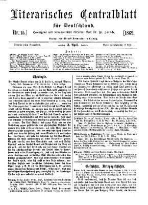 Literarisches Zentralblatt für Deutschland Samstag 3. April 1869