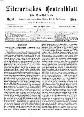 Literarisches Zentralblatt für Deutschland Samstag 10. April 1869