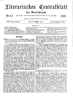 Literarisches Zentralblatt für Deutschland Samstag 17. April 1869