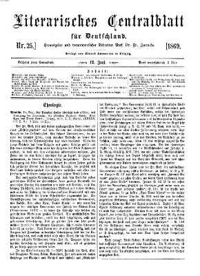 Literarisches Zentralblatt für Deutschland Samstag 12. Juni 1869