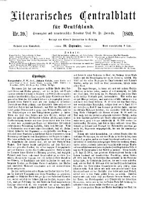 Literarisches Zentralblatt für Deutschland Samstag 18. September 1869