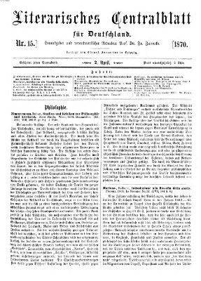 Literarisches Zentralblatt für Deutschland Samstag 2. April 1870