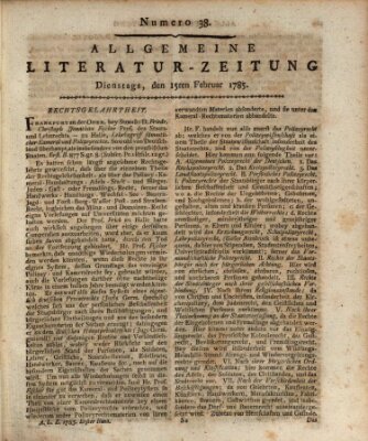 Allgemeine Literatur-Zeitung (Literarisches Zentralblatt für Deutschland) Dienstag 15. Februar 1785
