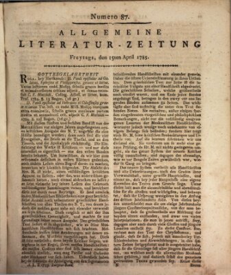 Allgemeine Literatur-Zeitung (Literarisches Zentralblatt für Deutschland) Freitag 15. April 1785
