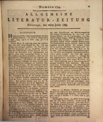 Allgemeine Literatur-Zeitung (Literarisches Zentralblatt für Deutschland) Dienstag 26. Juli 1785