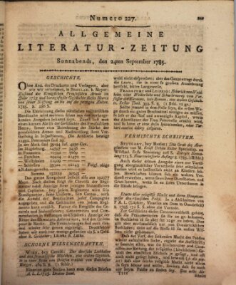 Allgemeine Literatur-Zeitung (Literarisches Zentralblatt für Deutschland) Samstag 24. September 1785