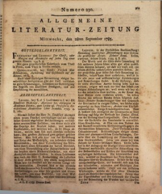 Allgemeine Literatur-Zeitung (Literarisches Zentralblatt für Deutschland) Mittwoch 28. September 1785