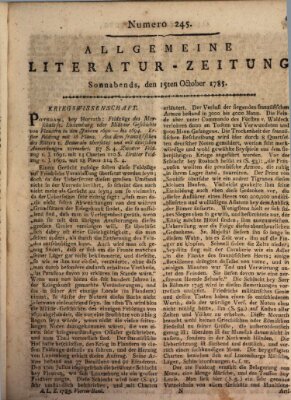 Allgemeine Literatur-Zeitung (Literarisches Zentralblatt für Deutschland) Samstag 15. Oktober 1785