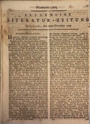 Allgemeine Literatur-Zeitung (Literarisches Zentralblatt für Deutschland) Samstag 19. November 1785