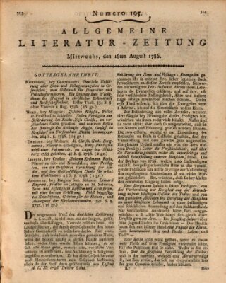 Allgemeine Literatur-Zeitung (Literarisches Zentralblatt für Deutschland) Mittwoch 16. August 1786