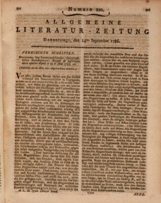Allgemeine Literatur-Zeitung (Literarisches Zentralblatt für Deutschland) Donnerstag 14. September 1786