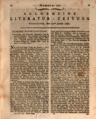 Allgemeine Literatur-Zeitung (Literarisches Zentralblatt für Deutschland) Samstag 13. Januar 1787