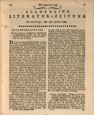 Allgemeine Literatur-Zeitung (Literarisches Zentralblatt für Deutschland) Donnerstag 14. Juni 1787