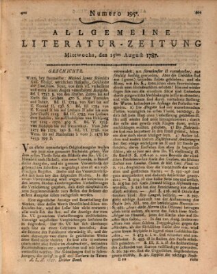 Allgemeine Literatur-Zeitung (Literarisches Zentralblatt für Deutschland) Mittwoch 15. August 1787