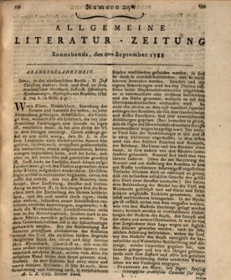 Allgemeine Literatur-Zeitung (Literarisches Zentralblatt für Deutschland) Samstag 6. September 1788