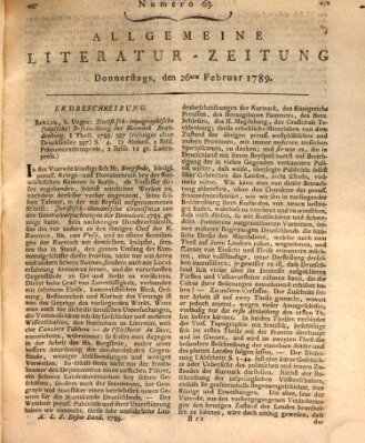 Allgemeine Literatur-Zeitung (Literarisches Zentralblatt für Deutschland) Donnerstag 26. Februar 1789