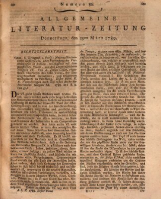 Allgemeine Literatur-Zeitung (Literarisches Zentralblatt für Deutschland) Donnerstag 19. März 1789