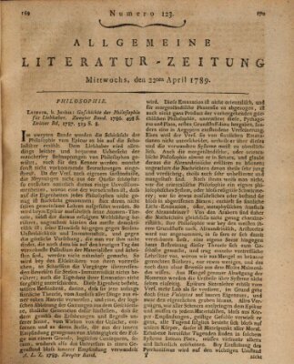 Allgemeine Literatur-Zeitung (Literarisches Zentralblatt für Deutschland) Mittwoch 22. April 1789