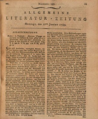 Allgemeine Literatur-Zeitung (Literarisches Zentralblatt für Deutschland) Montag 22. Juni 1789
