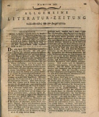 Allgemeine Literatur-Zeitung (Literarisches Zentralblatt für Deutschland) Samstag 1. August 1789