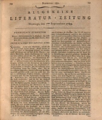 Allgemeine Literatur-Zeitung (Literarisches Zentralblatt für Deutschland) Montag 7. September 1789