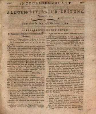 Allgemeine Literatur-Zeitung (Literarisches Zentralblatt für Deutschland) Samstag 17. Oktober 1789