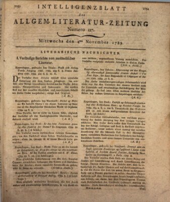 Allgemeine Literatur-Zeitung (Literarisches Zentralblatt für Deutschland) Mittwoch 4. November 1789