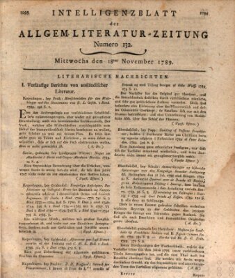 Allgemeine Literatur-Zeitung (Literarisches Zentralblatt für Deutschland) Mittwoch 18. November 1789