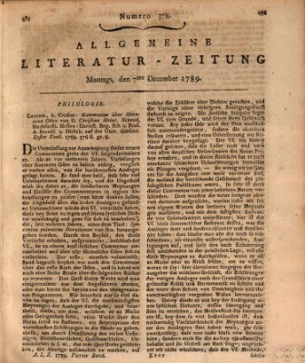 Allgemeine Literatur-Zeitung (Literarisches Zentralblatt für Deutschland) Montag 7. Dezember 1789
