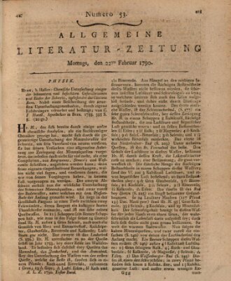Allgemeine Literatur-Zeitung (Literarisches Zentralblatt für Deutschland) Montag 22. Februar 1790