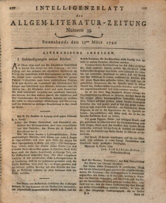Allgemeine Literatur-Zeitung (Literarisches Zentralblatt für Deutschland) Samstag 13. März 1790