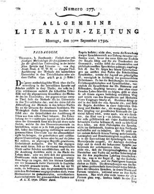 Allgemeine Literatur-Zeitung (Literarisches Zentralblatt für Deutschland) Montag 20. September 1790
