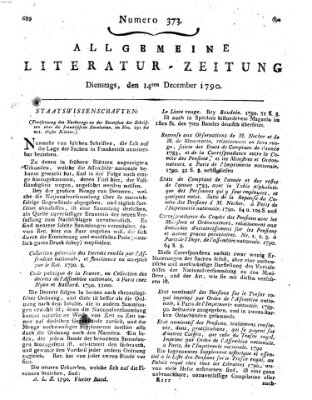Allgemeine Literatur-Zeitung (Literarisches Zentralblatt für Deutschland) Dienstag 14. Dezember 1790