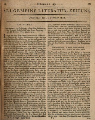 Allgemeine Literatur-Zeitung (Literarisches Zentralblatt für Deutschland) Freitag 11. Februar 1791