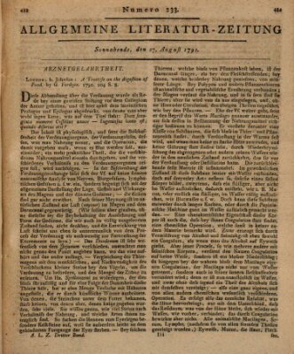 Allgemeine Literatur-Zeitung (Literarisches Zentralblatt für Deutschland) Samstag 27. August 1791