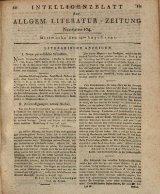 Allgemeine Literatur-Zeitung (Literarisches Zentralblatt für Deutschland) Mittwoch 24. August 1791