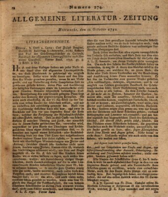 Allgemeine Literatur-Zeitung (Literarisches Zentralblatt für Deutschland) Mittwoch 12. Oktober 1791