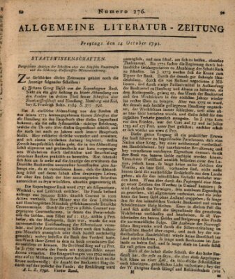 Allgemeine Literatur-Zeitung (Literarisches Zentralblatt für Deutschland) Freitag 14. Oktober 1791