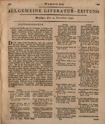 Allgemeine Literatur-Zeitung (Literarisches Zentralblatt für Deutschland) Montag 14. November 1791