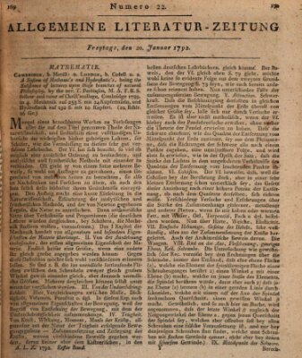 Allgemeine Literatur-Zeitung (Literarisches Zentralblatt für Deutschland) Freitag 20. Januar 1792