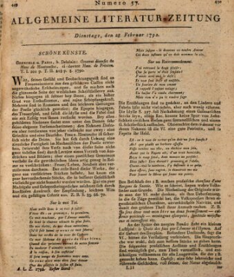 Allgemeine Literatur-Zeitung (Literarisches Zentralblatt für Deutschland) Dienstag 28. Februar 1792
