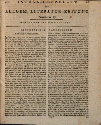 Allgemeine Literatur-Zeitung (Literarisches Zentralblatt für Deutschland) Samstag 24. März 1792