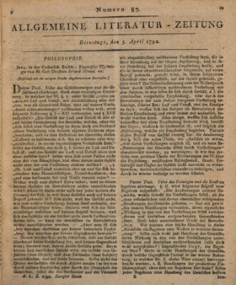 Allgemeine Literatur-Zeitung (Literarisches Zentralblatt für Deutschland) Dienstag 3. April 1792