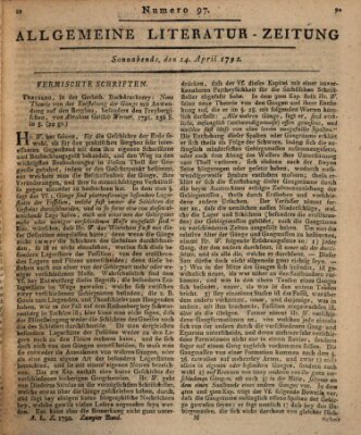 Allgemeine Literatur-Zeitung (Literarisches Zentralblatt für Deutschland) Samstag 14. April 1792